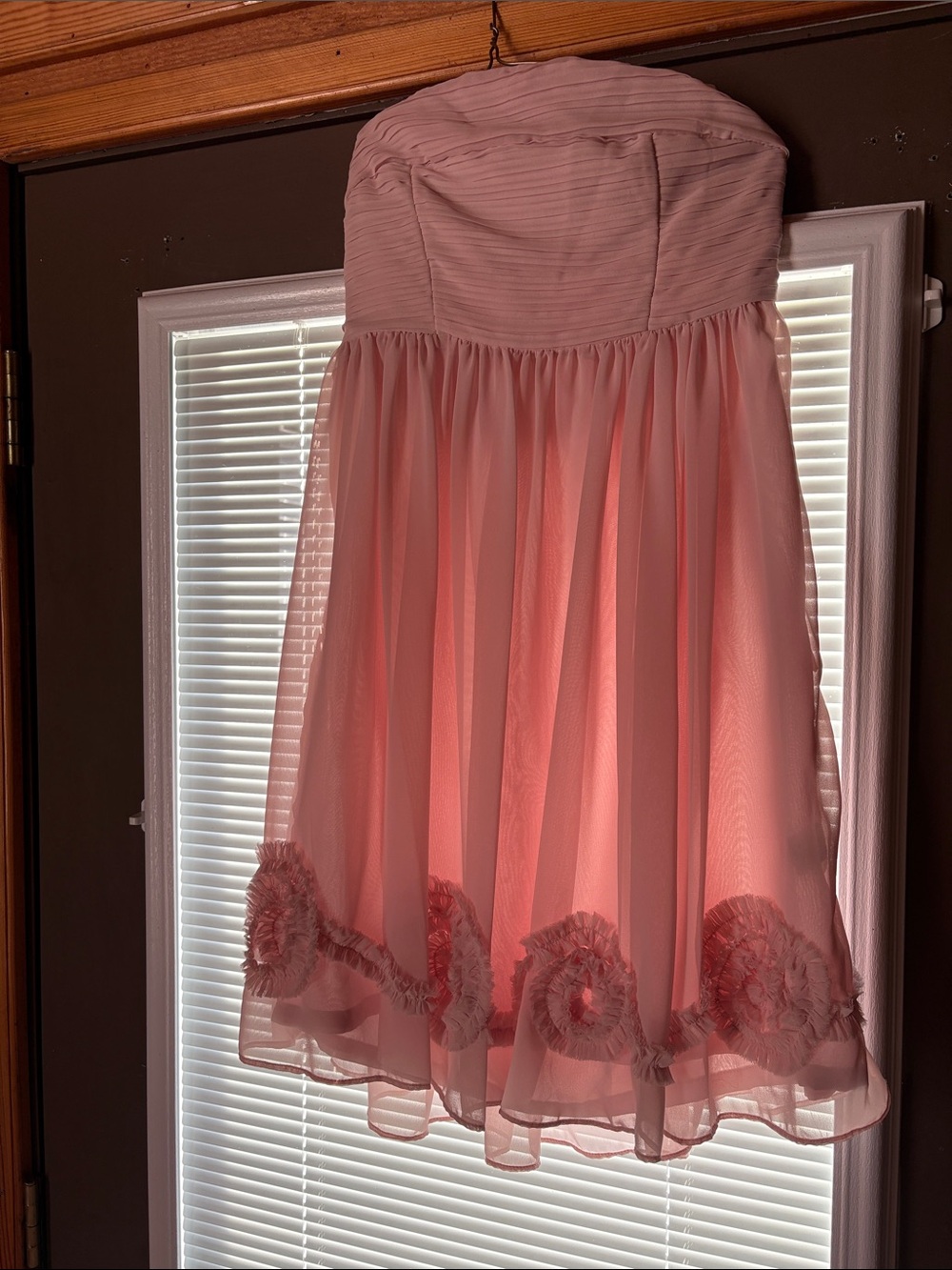 Lauren Conrad Strapless Pink Chiffon Party Dress with Rosette Trim